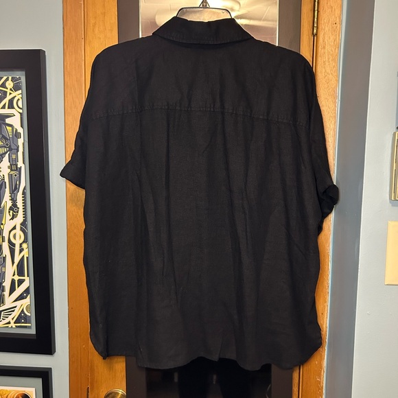 Black Linen Short Sleeved Button Up Shirt - Picture 2 of 4